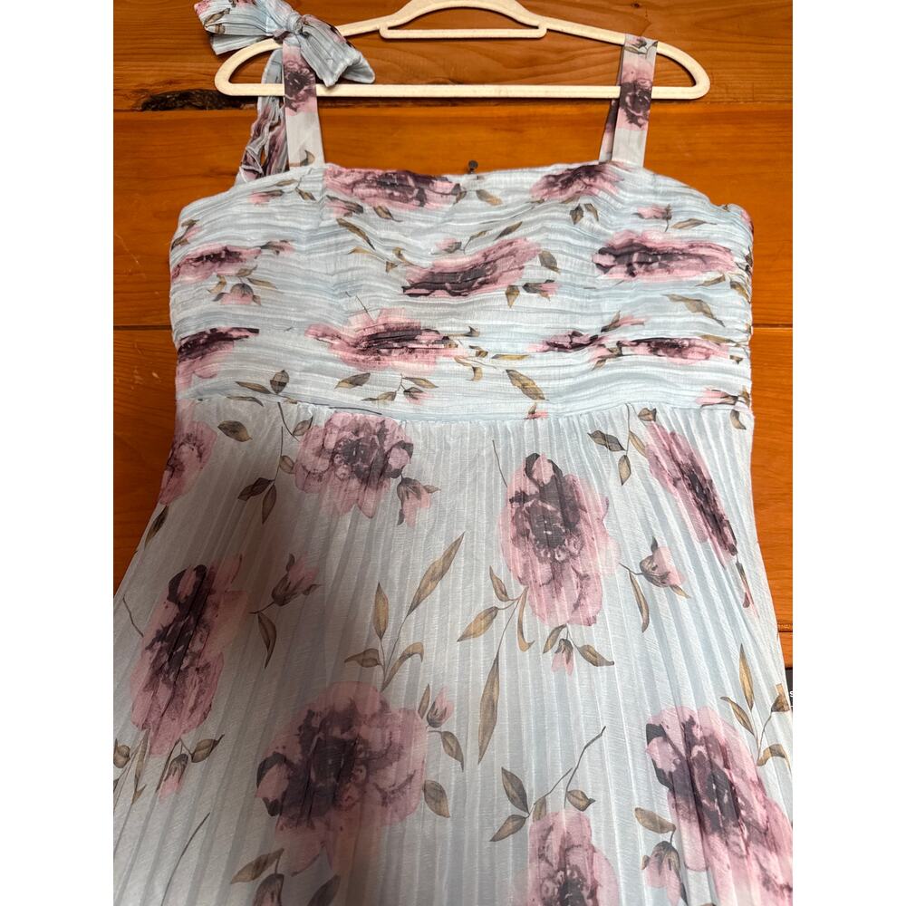 NWT Lulus Gorgeous Purpose Blue Floral Pleated Sleeveless Bow Maxi Dress Size XL - Picture 6 of 9